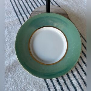 🍃🦋 Vintage Windward Trading Co Green and Gold Rim Porcelain Saucer